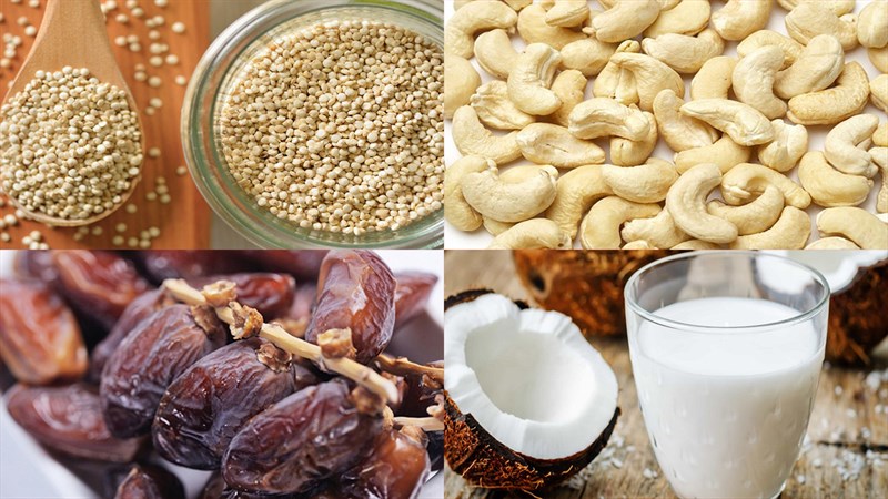Nguyên liệu món ăn sữa quinoa (diêm mạch) hạt điều