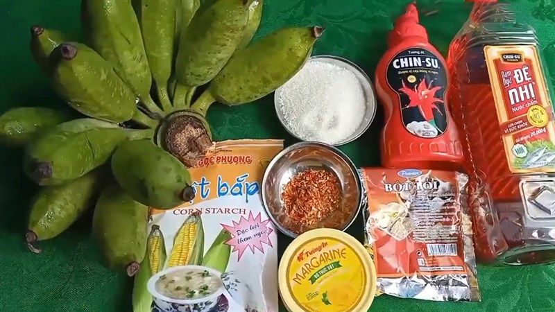 Nguyên liệu món ăn cách làm chuối xanh chiên giòn sốt bơ tỏi