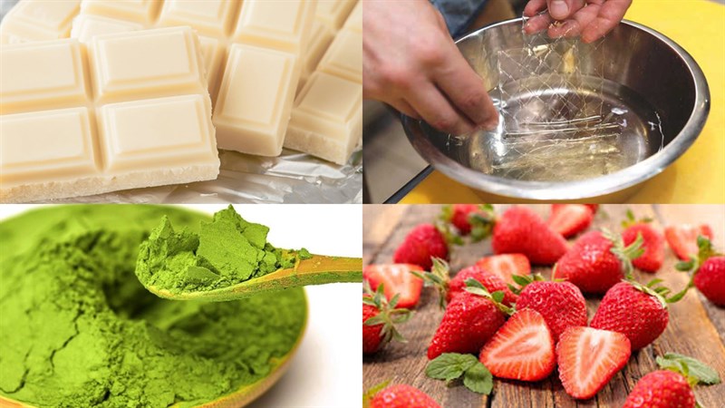 Nguyên liệu thực hiện món Cách làm socola truffle Matcha trà xanh nhân dâu tây