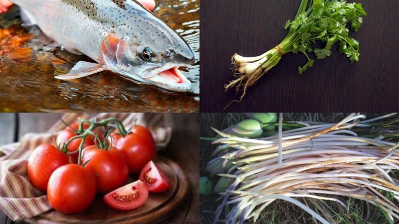 Nguyên liệu món ăn canh chua ngó sen nấu cá hồi