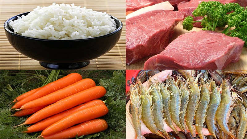 Nguyên liệu thực hiện cơm trắng chiên hoàng bào