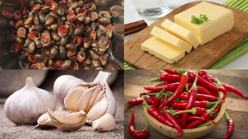 Các nguyên liệu món ăn ốc dừa xào bơ
