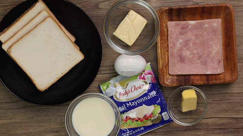 nguyên liệu làm Monte cristo sandwich sốt mayo