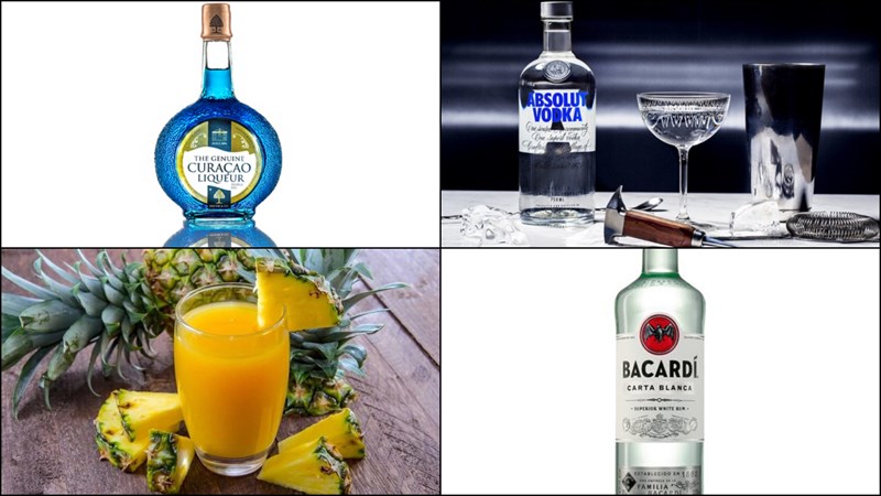 Nguyên liệu món ăn cocktail blue hawaii