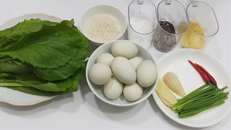 Nguyên liệu làm món Cháo trứng vịt lộn cải xanh 