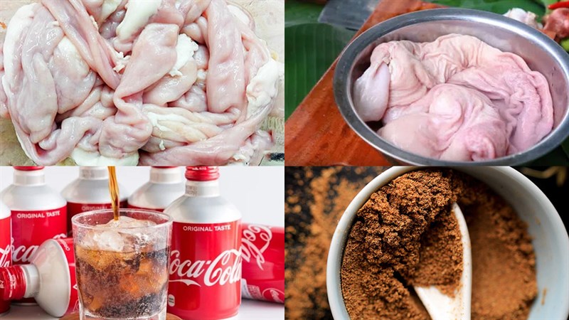 Nguyên liệu món ăn ruột heo khìa nước dừa, ruột heo khìa coca