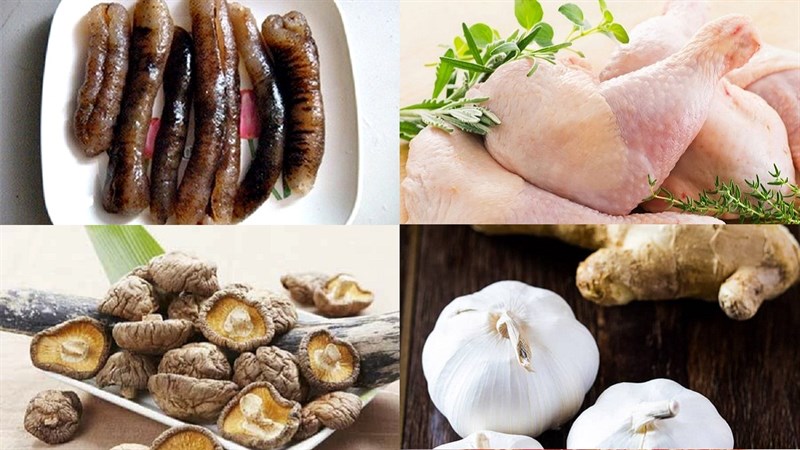 Các nguyên liệu chính để nấu canh gà hải sâm