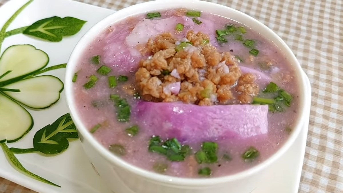 Canh khoai mỡ chay thịt bằm