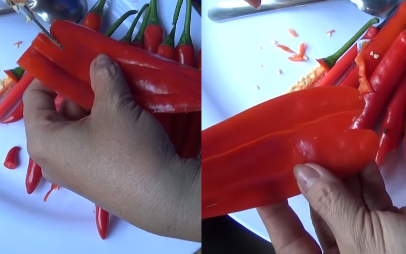 Tạo h&igrave;nh tr&aacute;i tim tr&ecirc;n đầu miếng th&acirc;n ớt 