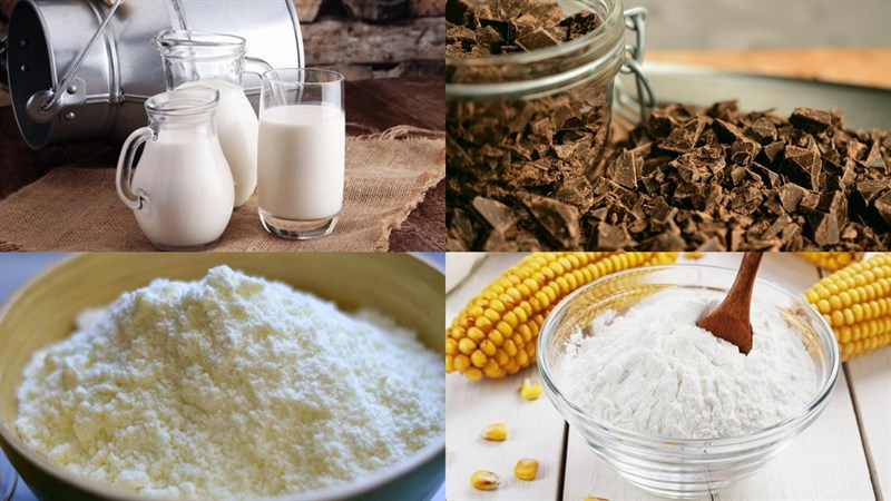 Một số nguyên liệu làm kem sữa bò bọc socola