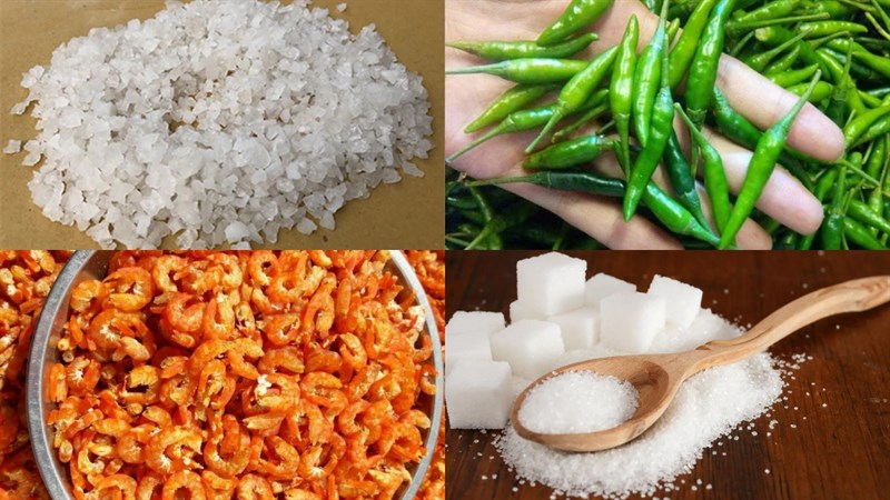 Nguyên liệu món ăn muối tôm ớt xanh