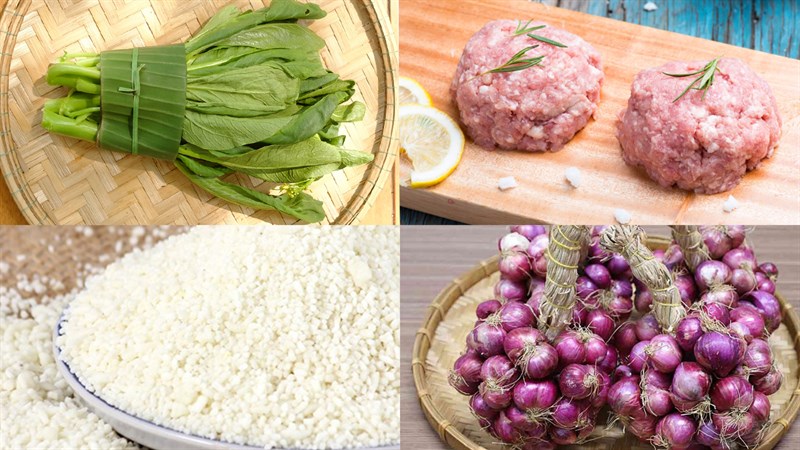 Nguyên liệu làm canh cải ngồng thịt băm