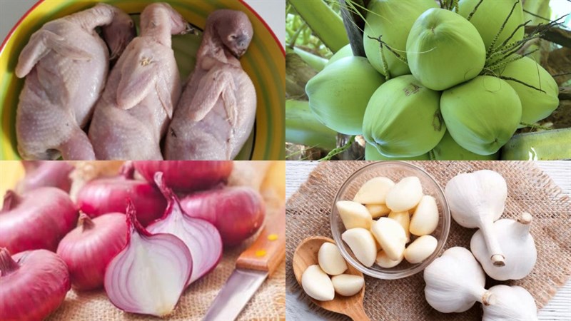 Nguyên liệu nấu món cút rô ti nước dừa