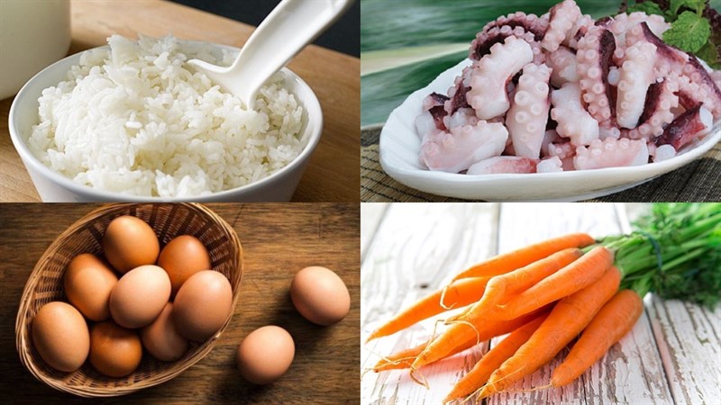 Nguyên liệu món nạp năng lượng cơm trắng bạch tuộc