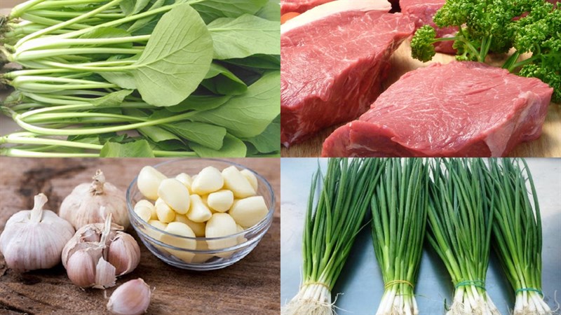 nguyên liệu làm cải ngọt xào thịt heo