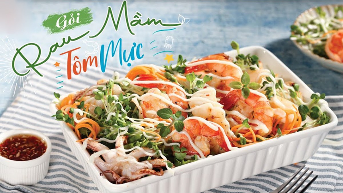 Gỏi rau mầm tôm mực