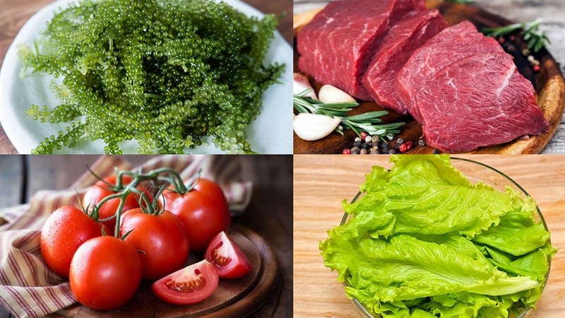 Nguyên liệu làm salad rong nho thịt bò