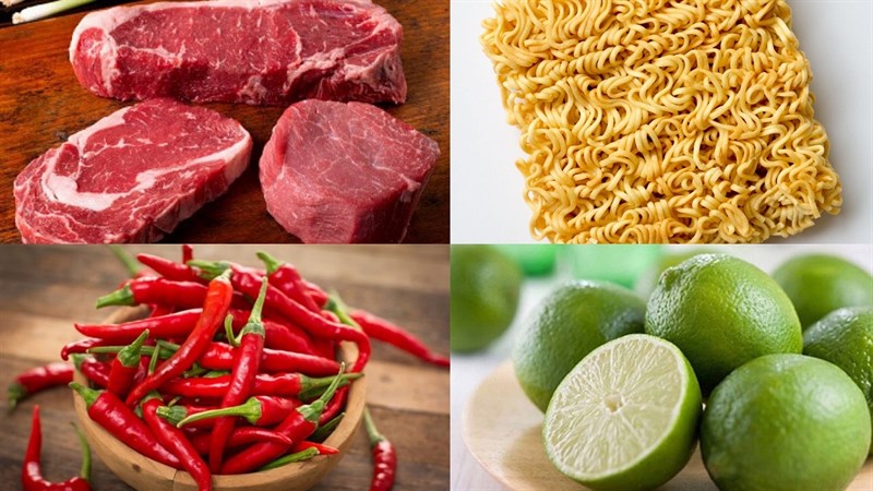 Nguyên liệu món ăn mì trộn chua cay thái lan