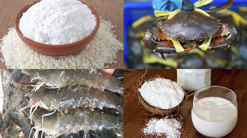 Nguyên liệu thực hiện món bánh canh cua biển nước cốt dừa