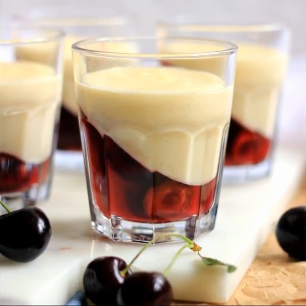 Cách làm pudding cherry vani núng nính, đẹp mắt, cực đơn giản