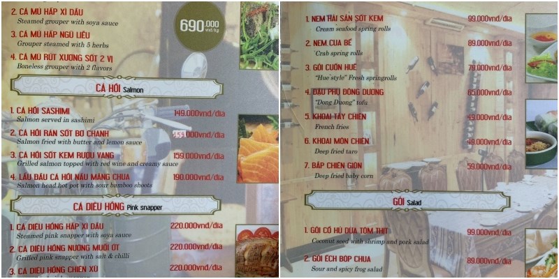 Thực đơn tại Nhà hàng Đông Dương 112 