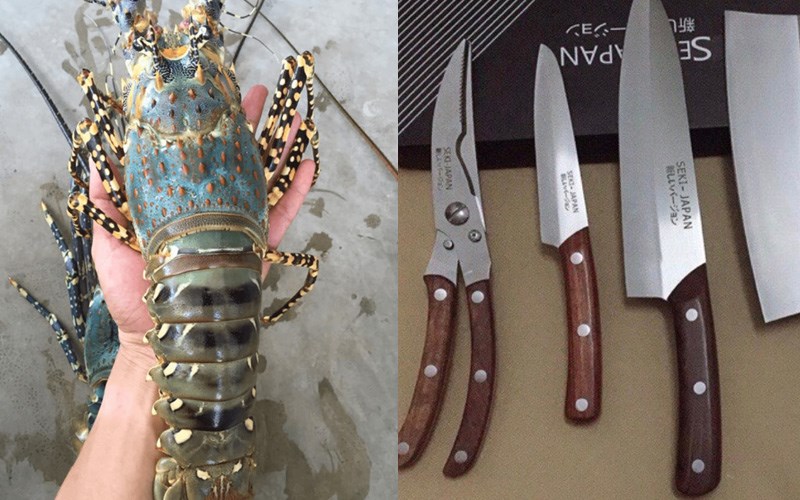 Nguyên liệu và dụng cụ bóc vỏ tôm hùm sống