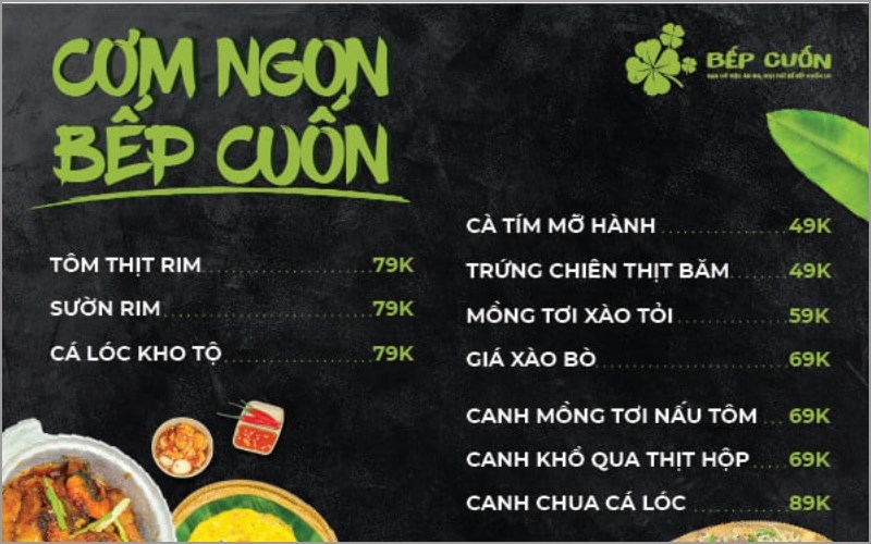 Thực đơn của Bếp Cuốn 