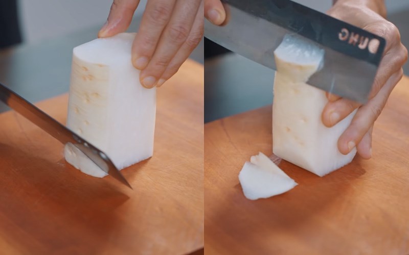 Tỉa th&agrave;nh khối củ cải vu&ocirc;ng l&agrave;m th&acirc;n 