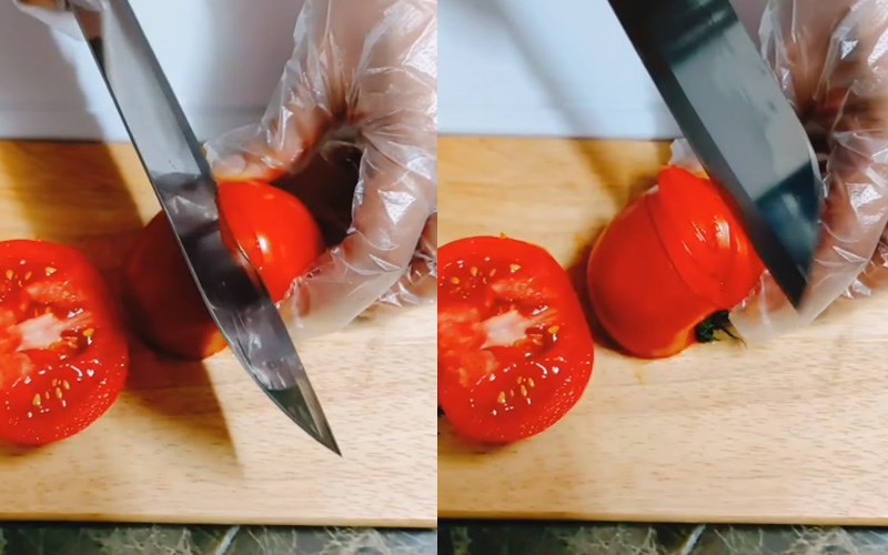 Cắt đ&ocirc;i quả c&agrave; chua 