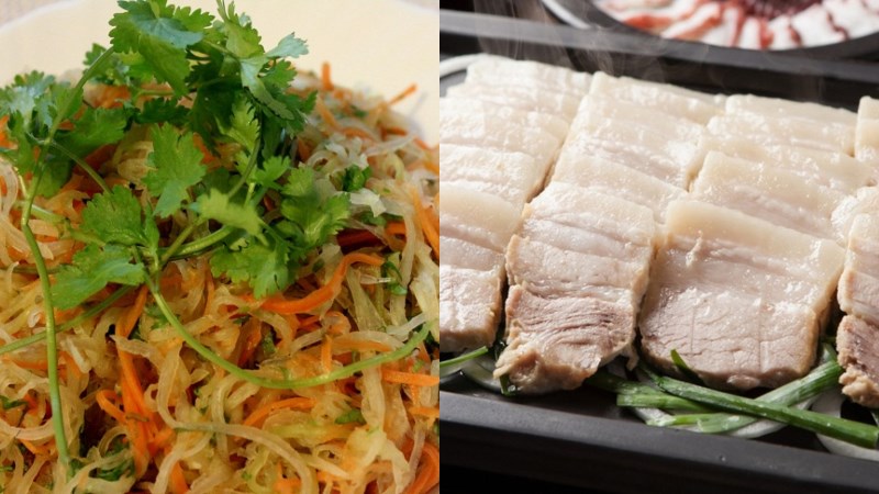 Gỏi su hào cà rốt, thịt luộc