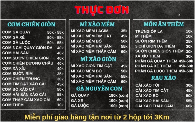 Thực đơn tại Nhà hàng Cơm Gà Gia Vĩnh