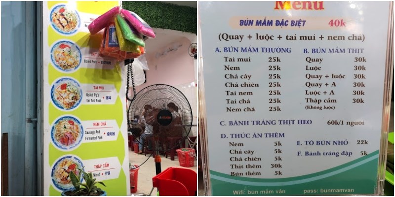 Thực đơn của Bún Mắm Vân