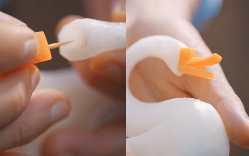 Cố định phần mỏ bằng tăm tre