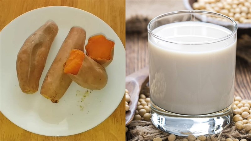 Bữa sáng: 1 củ khoai lang nướng, 1 ly sữa đậu nành không đường
