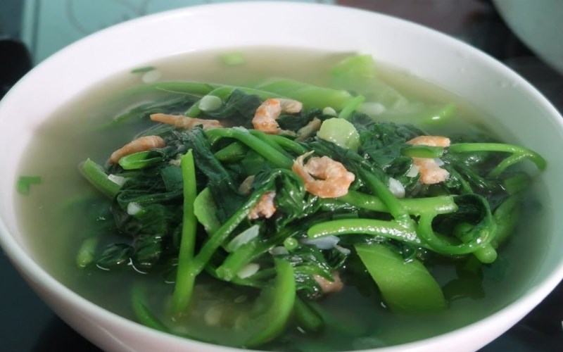 Canh mồng tơi nấu t&ocirc;m kh&ocirc;