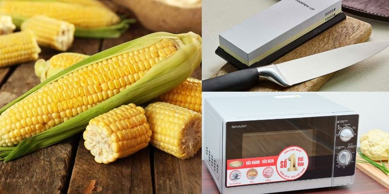 T&aacute;ch hạt bắp nguy&ecirc;n hạt bằng dao v&agrave; tay