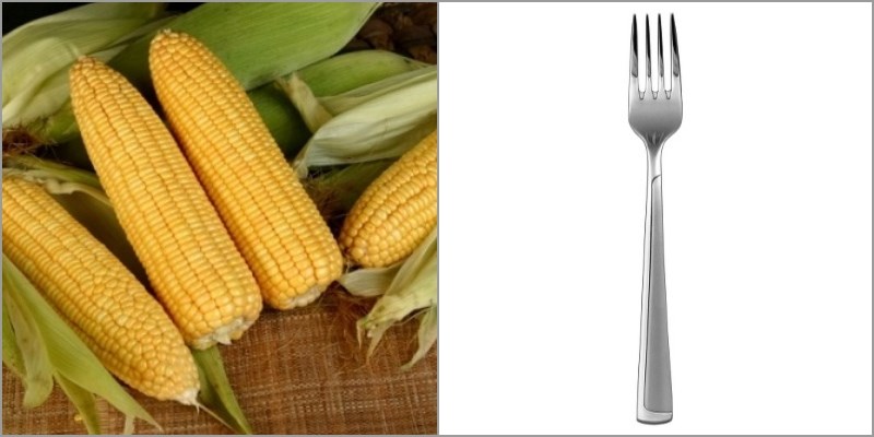 Nguy&ecirc;n liệu v&agrave; dụng cụ t&aacute;ch hạt bắp bằng nĩa