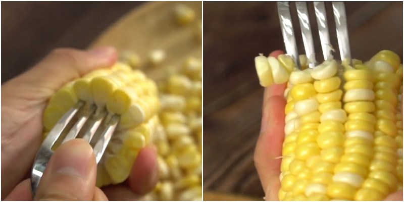 T&aacute;ch hạt bắp bằng nĩa