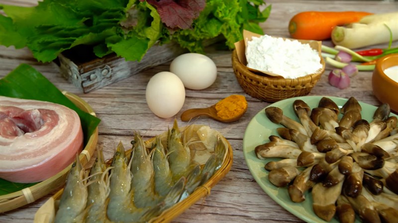 Nguyên liệu món ăn bánh xèo nấm mối
