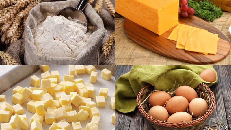 Nguyên liệu thực hiện bánh mỳ bơ sữa nhân phô mai