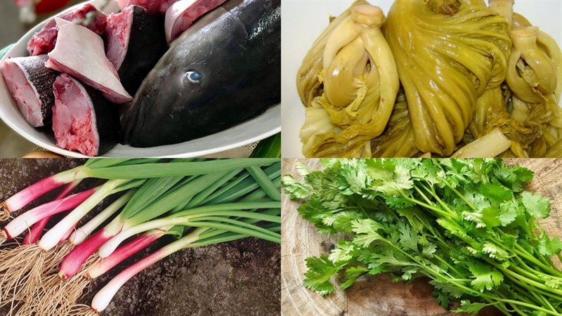 Nguyên liệu nấu món canh chua đầu cá bớp dưa cải
