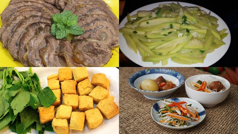 Thực đơn 5: Bắp bò luộc, bầu xào tỏi, đậu phụ rán, dưa giá, bánh nếp