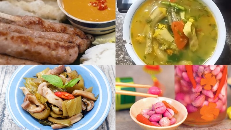 Thực đơn 7: Nem nướng, canh chua cá khoai, bao tử xào dưa chua, hành muối
