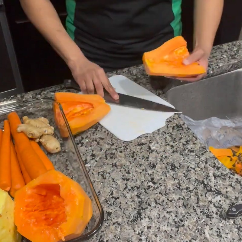 Bước 1 Sơ chế đu đủ, cà rốt cần tây Nước ép đu đủ cà rốt cần tây