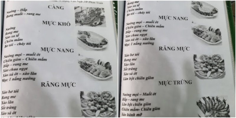 Thực đơn tại Quán 06 
