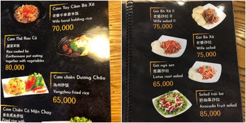 Thực đơn tại Nhà Hàng Chay Bà Xã