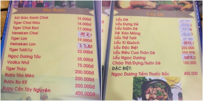 Thực đơn tại Quán Đan Dê Tươi 