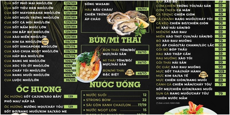 Thực đơn tại Quán Lẩu Tôm Càng Xiên 