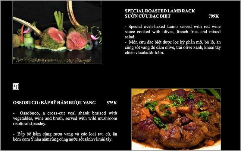 Thực đơn tại Nhà hàng Le Jardin-French Bistro