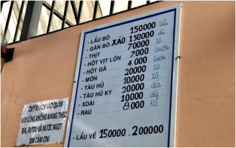 Thực đơn tại Quán Lẩu bò Nghĩa Địa 
